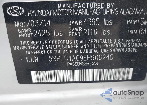 2014 Hyundai Sonata Gls из США, поврежденный, VIN 5NPEB4AC9EH906240